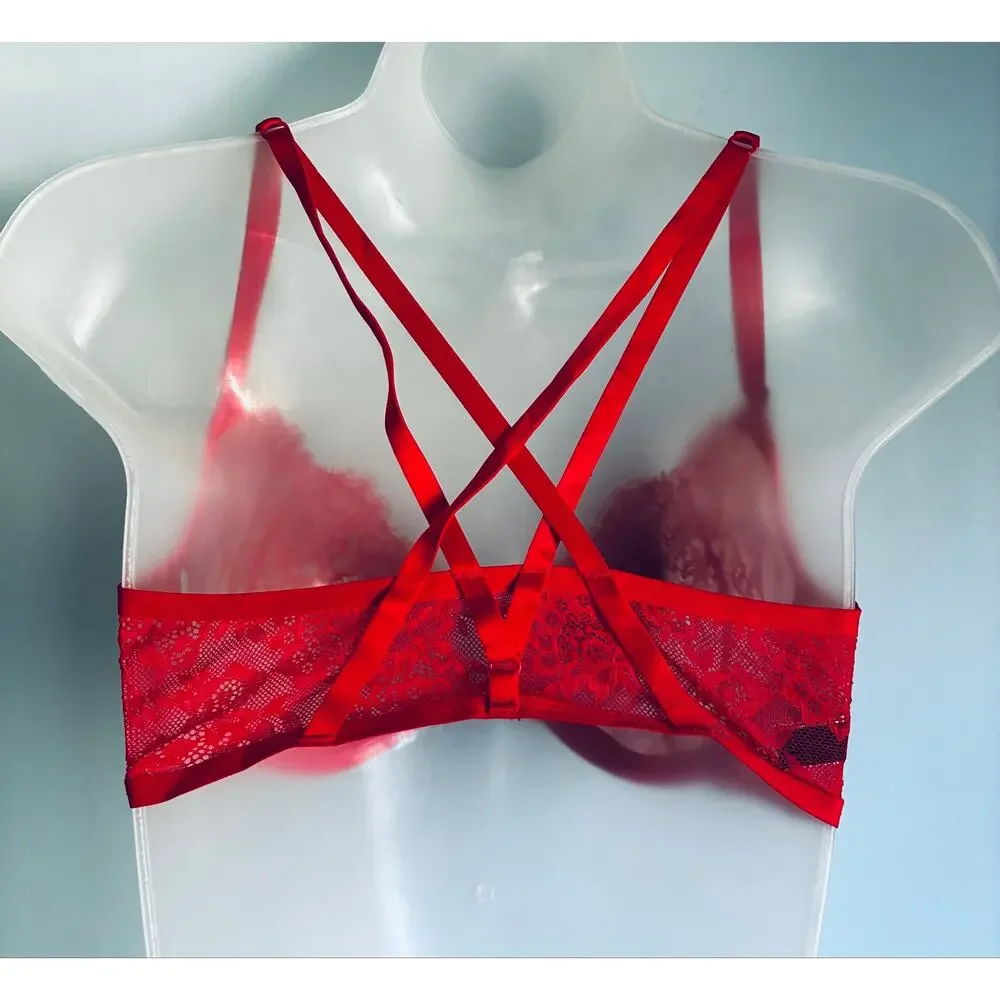 Victoria's Secret Bombshell Unlined Bra 34C Red Front Closure